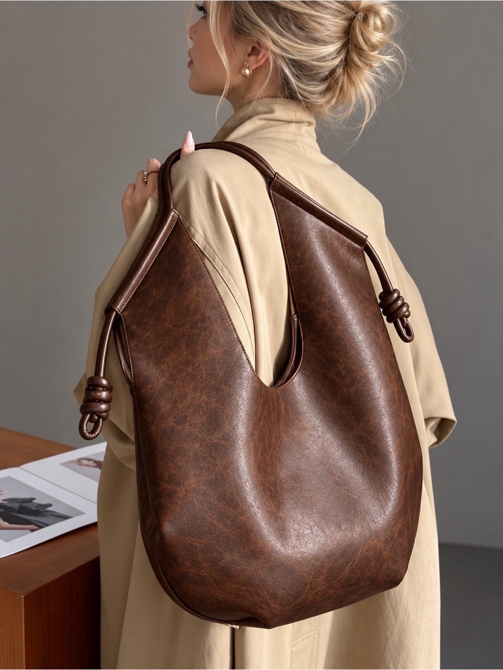 Italian Luxury Boutique Vegan Leather Tote Bag Chic Trendy Rare New Model NWOT